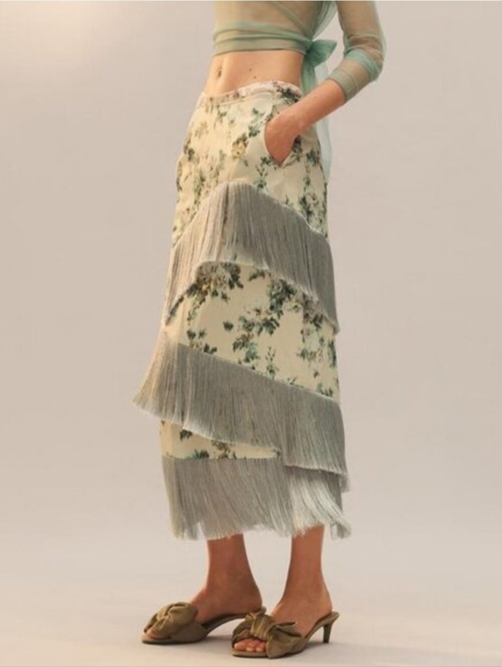 ZARA LIMITED EDITION FLORAL FRINGE SKIRT